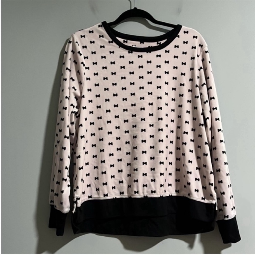 Kate Spade Pink and Black Bow Velour Sweatshirt